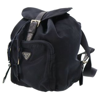 Prada Logos Backpack Bag Black Nylon Leather Italy Vintage Authentic Aa74 I