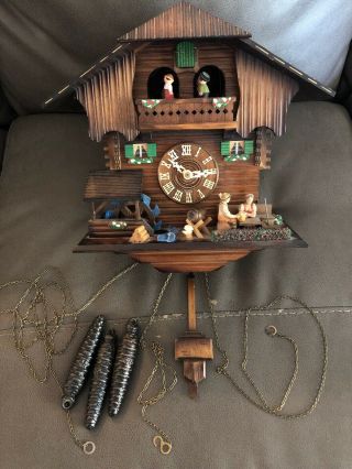 Vtg Black Forest Musical Chalet Cuckoo Clock Edelweiss The Happy Wanderer