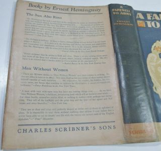 1929/FAREWELL TO ARMS/ERNEST HEMINGWAY/RARE 1st Ed - 1st Issue - 1st STATE DUSTJACKT 7