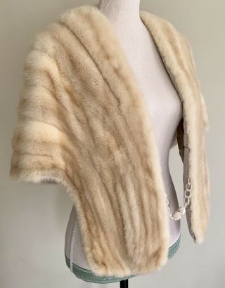 Vintage Women ' s Cream Mink Fur Stole Wrap Cape Shawl Bridal Juan de Cirota 5