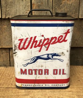 Vintage Whippet Motor Oil Greyhound Dog Gas Service Station 2 Gallon Can Boston