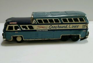 Vintage Tin Friction Greyhound Lines Scenicruiser Bus Toy