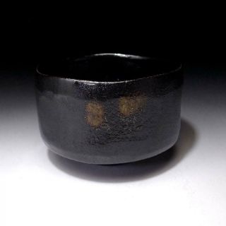 XR3: Vintage Japanese Pottery Tea Bowl,  Raku ware,  KURO RAKU,  Black & red 2