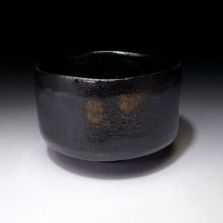 XR3: Vintage Japanese Pottery Tea Bowl,  Raku ware,  KURO RAKU,  Black & red 5