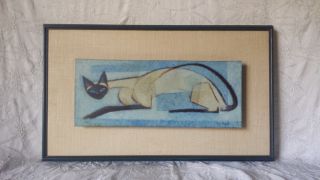 Mid Century Modernism Rare Ruth Osgood Siamese Cat Oil Painting On Board