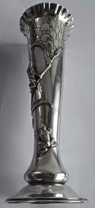 Magnificant Solid Silver Art Nouveau Vase With A Gnome And A Frog