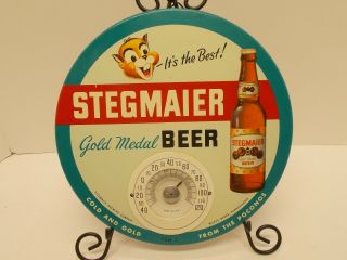 Vtg Stegmaier " Gold Medal " Beer Metal - On - Cardboard Thermometer W/ Chipmunk Rare