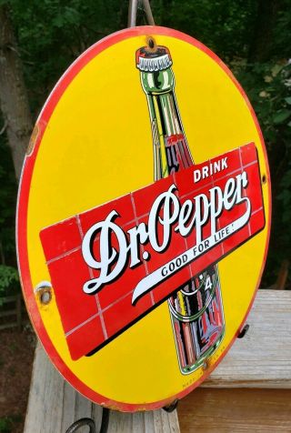 VINTAGE DR PEPPER PORCELAIN GAS SODA BEVERAGE DRINK DEW COCA COLA BOTTLES SIGN 3