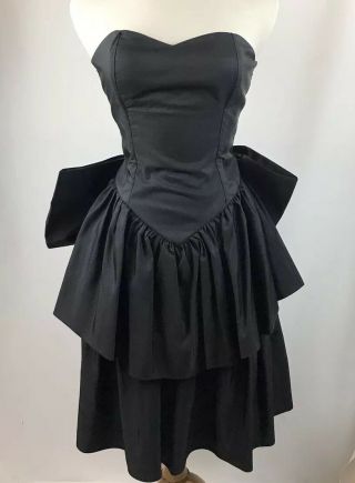 Vintage Positively Ellyn Strapless Princess Cut Bow Little Black Dress Prom 5/6