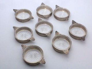 Whiting Sterling Silver Coasters Rare Set Of 8 Acanthus Leaf Handles