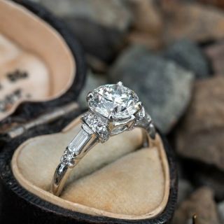 10k Real White Gold 1.  25ct Round Cut Diamond Engagement Wedding Vintage Ring