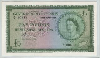 Cyprus 5 Pounds 1956,  P36 A,  Qeii Series 1955 - 1960,  Top Au Rare