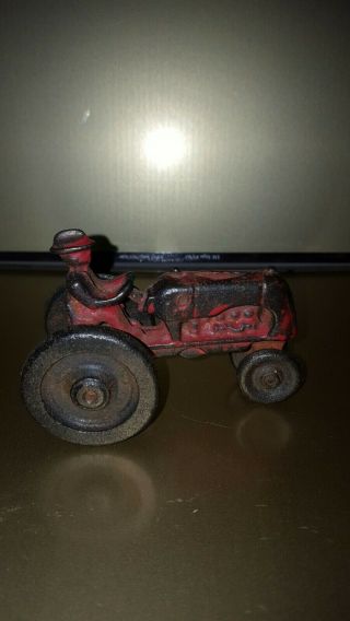 Antique Cast Iron Red Toy Tractors With Rider