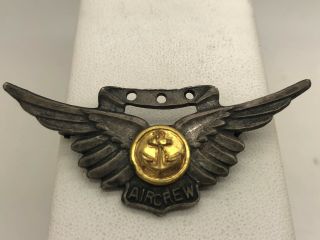 Wwii Us Navy Airman Aircrew Pin Combat Wings Sterling Silver Gold Anchor 2 - 1/8”