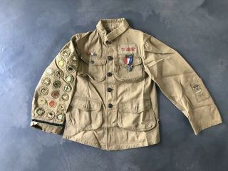 Vtg 1910s Boy Scout Twill Jacket Wwi Patrol Pin 21 Merit Badges Museum Quality