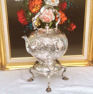 Fabulous Victorian Repousse Silver Plated Spirit Kettle Martin Hall & Co C1855
