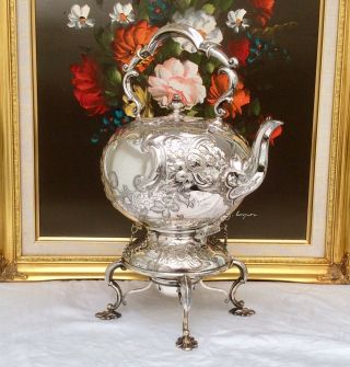 Fabulous Victorian Repousse Silver Plated Spirit Kettle MARTIN HALL & Co C1855 2