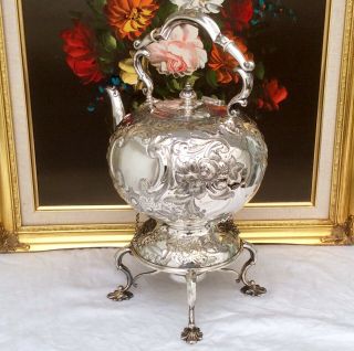 Fabulous Victorian Repousse Silver Plated Spirit Kettle MARTIN HALL & Co C1855 4