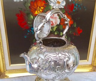 Fabulous Victorian Repousse Silver Plated Spirit Kettle MARTIN HALL & Co C1855 5