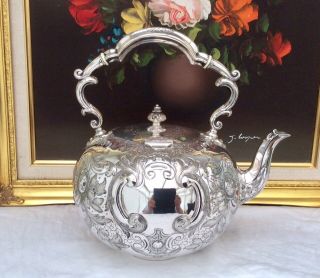 Fabulous Victorian Repousse Silver Plated Spirit Kettle MARTIN HALL & Co C1855 8