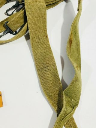 US WW2 M1936 FIELD SUSPENDERS DATED 1942 KHAKI CANVAS Marked 3