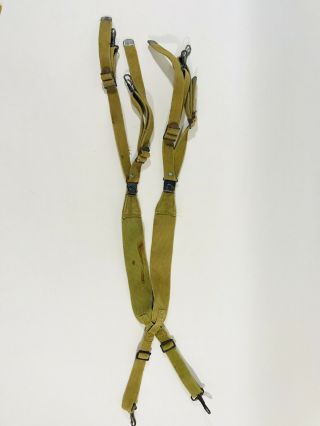 US WW2 M1936 FIELD SUSPENDERS DATED 1942 KHAKI CANVAS Marked 4