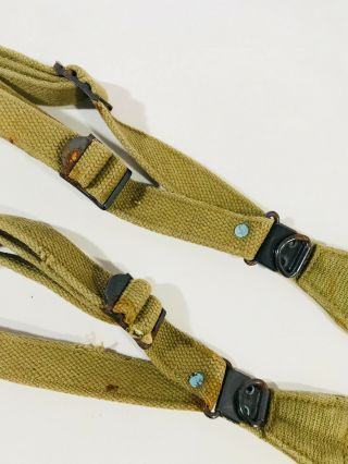US WW2 M1936 FIELD SUSPENDERS DATED 1942 KHAKI CANVAS Marked 5