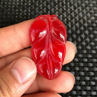 Chinese Collectible Rare Jadeite Jade Carved Handwork Fortune Red Leaf Pendant
