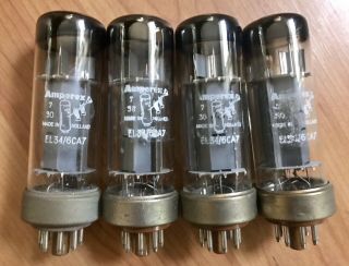 Rare Date Matched Quad Amperex Metal Base Bugle Boy 6ca7/el34 Tubes Strong