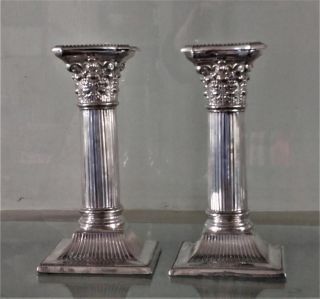 Fine Antique Corinthian Unmarked Silver Candlesticks C 1860,