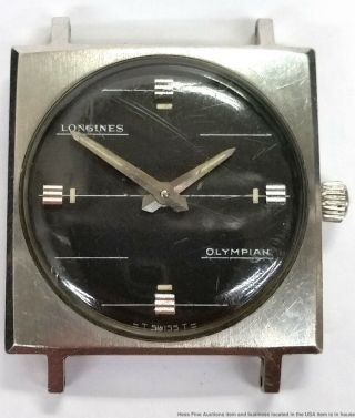 Longines Olympian Funky Vintage Mid Century Black Dial Square Mechanical Watch