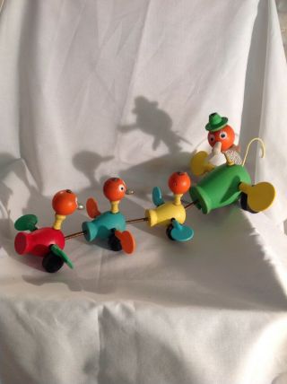 Vintage Fisher Price Wooden Ducks In A Row Pull Toy