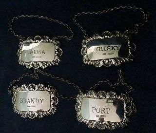 Set Of 4 English Sterling Silver Decanter Labels By John Rose,  Birmingham