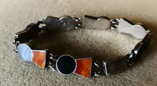 Solid Silver And Agate And Bloodstone Bracelet 1946