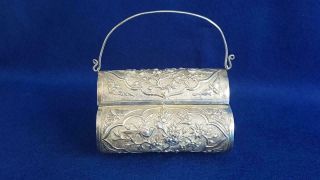 Antique Chinese Sterling Silver Casket W Bat & Paradise Repoussé Decoration 363g