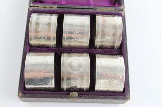 6 X Antique Hallmarked 1870 London Sterling Silver Napkin Rings Boxed 162g