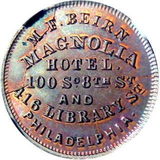 Philadelphia Pennsylvania Civil War Token Magnolia Hotel Rare Eagle Die NGC MS65 2