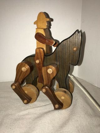 Wooden Farmer On Horse Pull Toy Motion