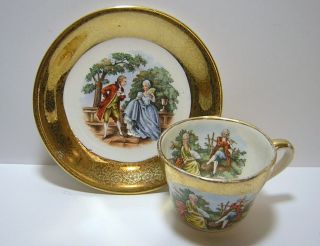 22k Gold Demitasse Tea Cup And Saucer Victorian Courting Couple Royal B