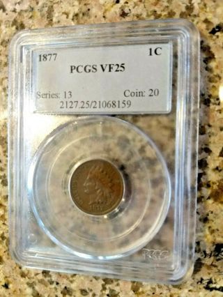 Rare 1877 U.  S.  Indian Head Penny Pcgs Certified Vf25 Clear Details Key Date N/r