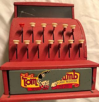 Vintage Red Metal Child Toy Tom Thumb Cash Register Made By Western Stamping