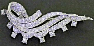 Vintage 1950s 14k White Gold 3.  50ct Vs - Si/g Diamond Cluster Ribbon Brooch