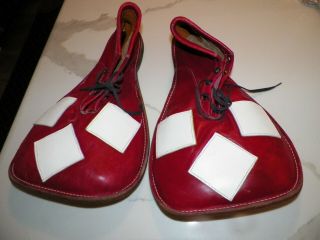 Vintage Red & White Leather Handmade Clown Shoes Lace Up Red With White Patches