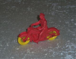 Vintage Toy Auburn Rubber Police Harley Davidson Motorcycle Red W/ Yellow Tires
