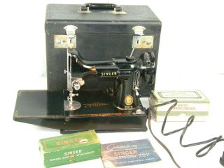 Vintage 1957 Singer 221 Featherweight Sewing Machine,  Case & Accessories,  Bonus