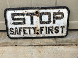 Vintage Old Stop Safety First Railroad Crossing Railroad Sign Cast Iron