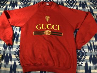 Vintage 80s 90s Bootleg Gucci Red Sweatshirt Size Xl Rap Hip Hop