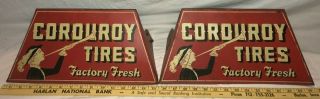 Antique Corduroy Tires Tin Litho Sign Gas Oil Car Auto Service Station Display