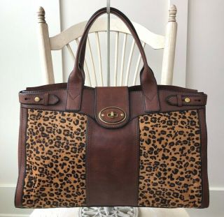 Nwt Fossil Vintage Reissue Weekender Cheetah Fur Leather Satchel Overnight Bag