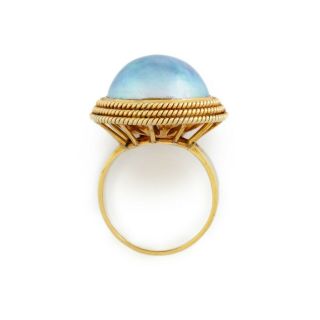 Antique Vintage Art Deco Retro 14k Yellow Gold Mabe Pearl HUGE Band Ring Sz 7.  5 7